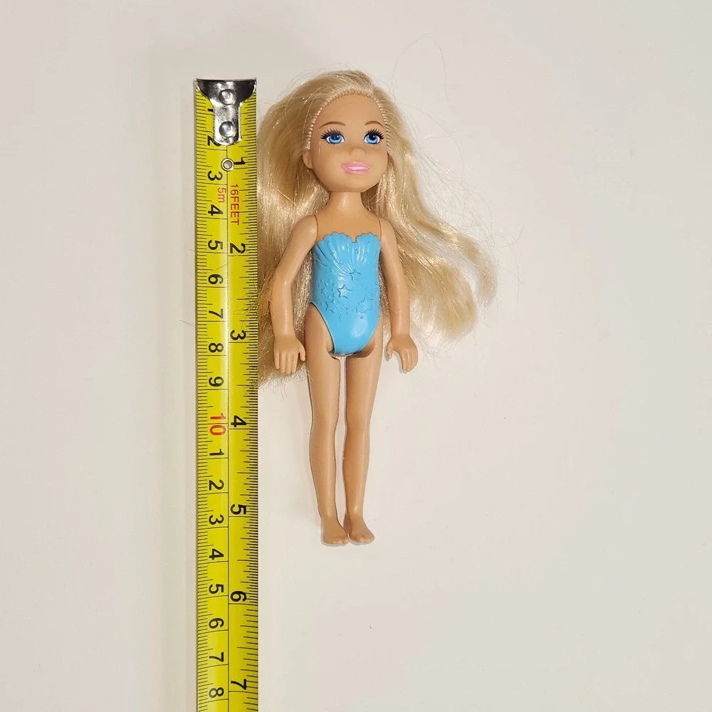 Mattel Chelsea Doll Kids 5.5in Blue Molded Star Swimsuit Blonde FJD00